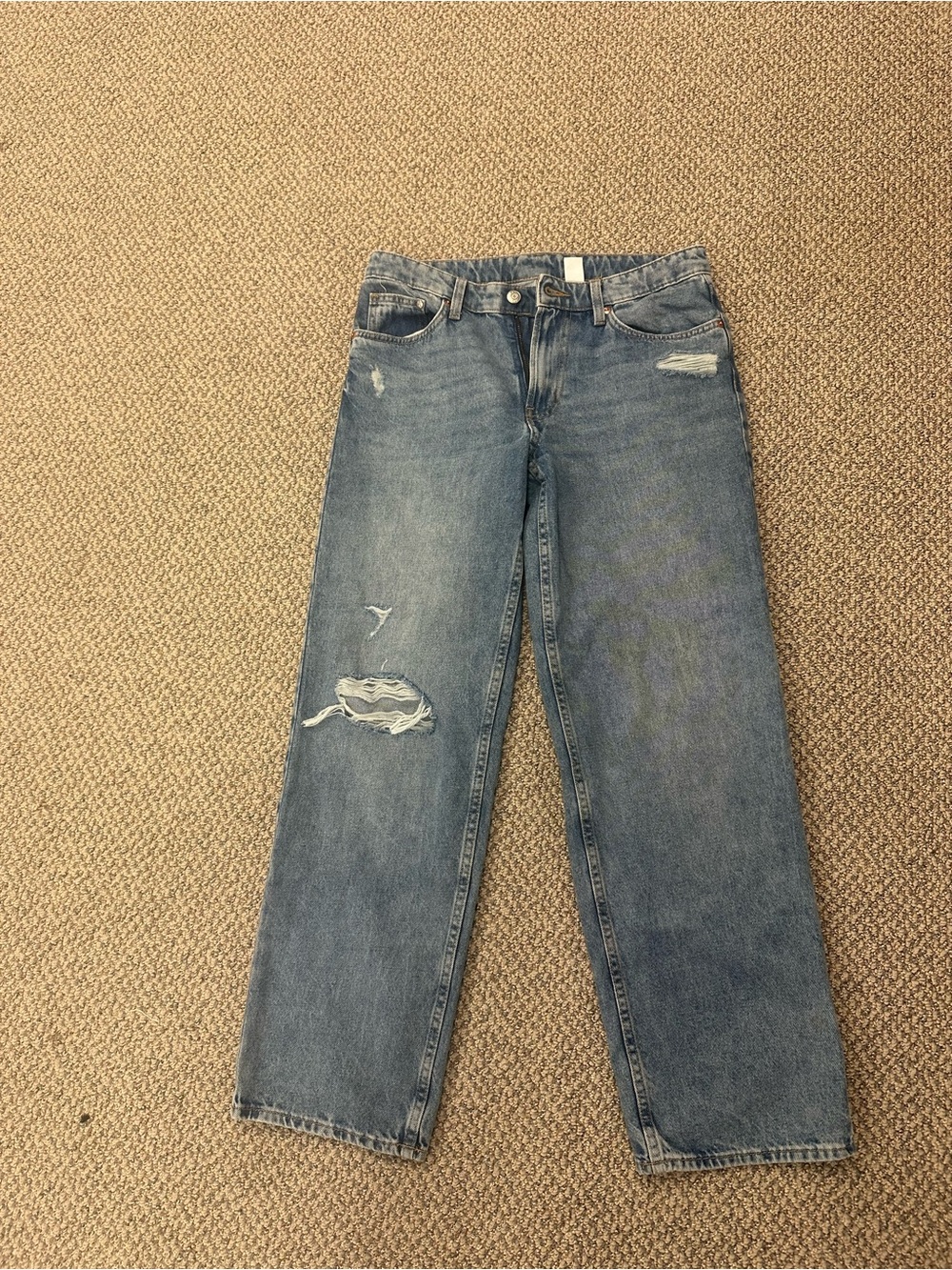 Men's Blue Distressed Straight-Leg Jeans